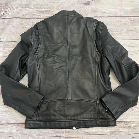 Zadig & Voltaire Cafe Racer Moto Leather Jacket Black Wolf Size Small Unisex - Picture 2 of 10